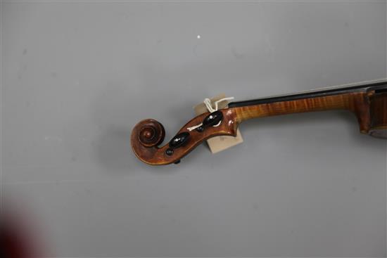 A violin with one piece back, bearing label for Franciscus Gobetti Veneliis 1703, overall 23in., cased